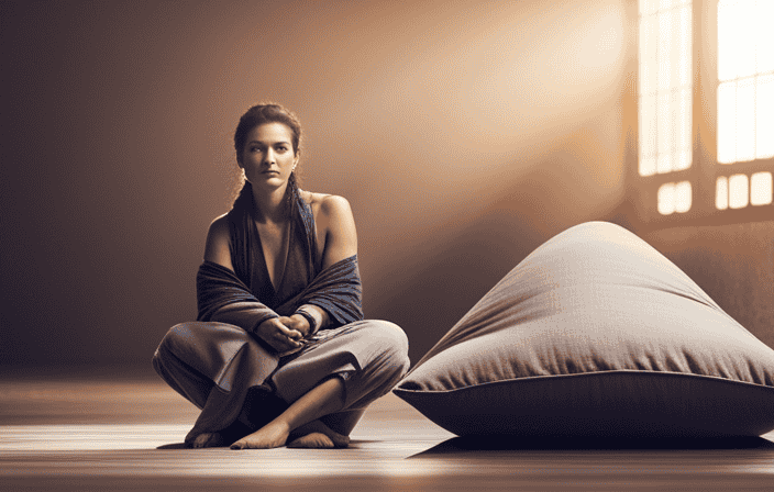 An image that portrays a serene atmosphere with a person sitting cross-legged on a vibrant, hemp-filled meditation cushion