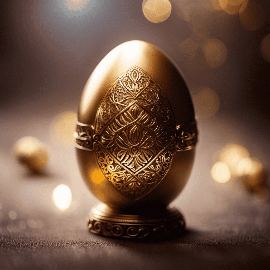 An image capturing the profound spiritual essence of the golden egg, radiating ethereal light and adorned with intricate patterns, representing the timeless symbol of renewal and transformation