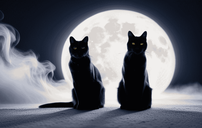 An image that captures the enigmatic allure of black cats, showcasing their luminous yellow eyes against a moonlit backdrop