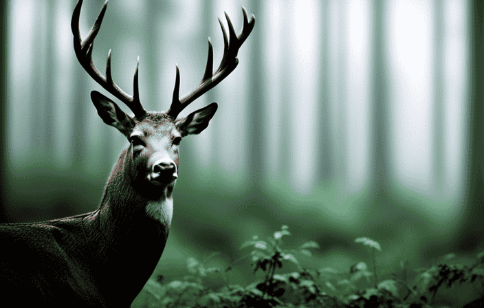 An image capturing the mystical essence of a deer's gaze, as it locks eyes with the viewer