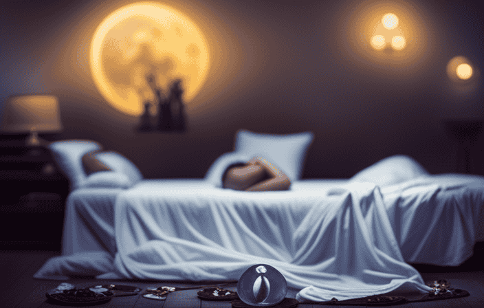 An image depicting a tranquil moonlit bedroom, where a person peacefully sleeps amidst floating ethereal symbols and vivid dream fragments, symbolizing the profound spiritual connection between dream recall and interpretation