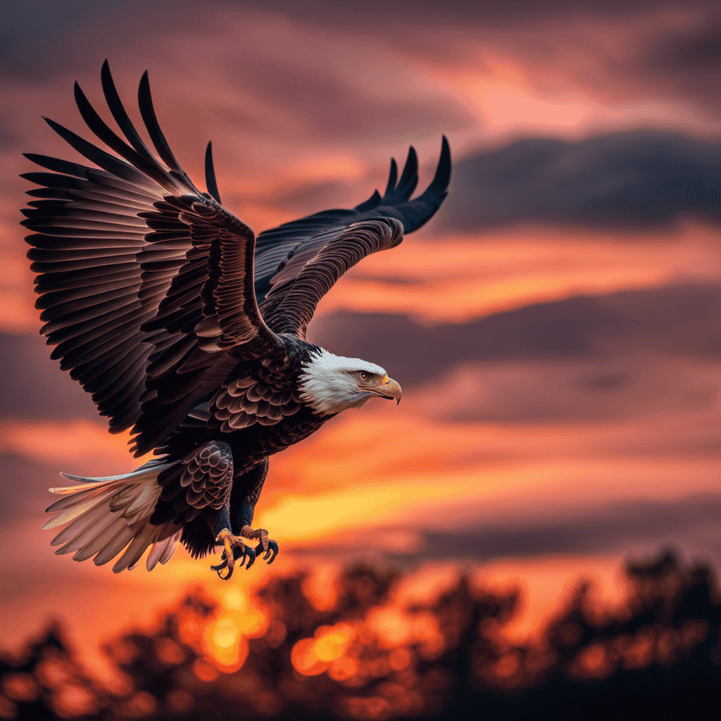 An image of a majestic eagle soaring against a vibrant sunset, its wings outstretched in freedom, symbolizing the transformative power of animal dreams to uplift and inspire our spirits