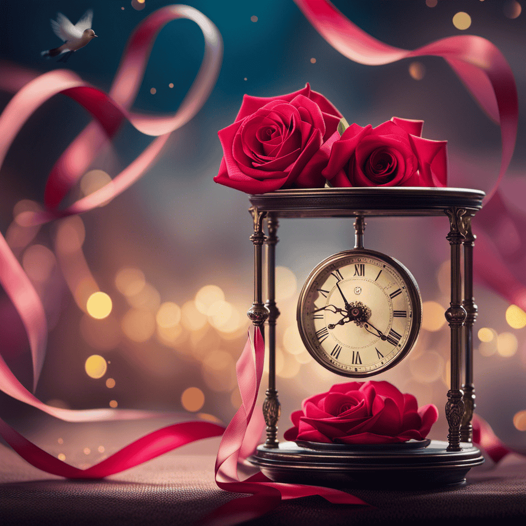 An image showcasing a vibrant, ethereal dreamscape, where a delicate ribbon gracefully weaves through the air, intertwining with various dream symbols: a key, a rose, a clock, and a bird