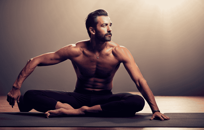 An image showcasing a male yogi deeply concentrating in a serene, sunlit yoga studio