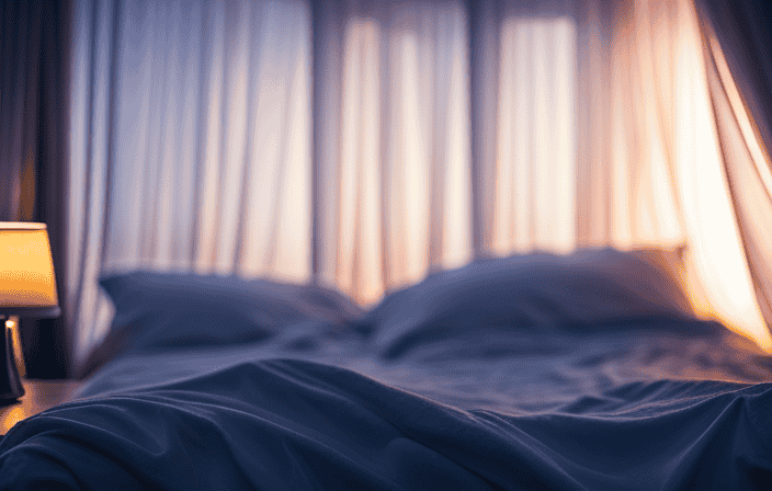 An image of a serene bedroom at dusk, bathed in soft, warm light