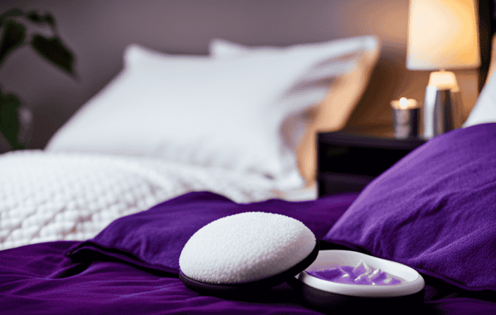 An image that showcases an array of serene stress-relief products, including a plush lavender-scented eye mask, a cozy weighted blanket, a soothing essential oil diffuser, and a luxurious massage chair, all promoting peaceful sleep, pain relief, mood enhancement, and overall well-being