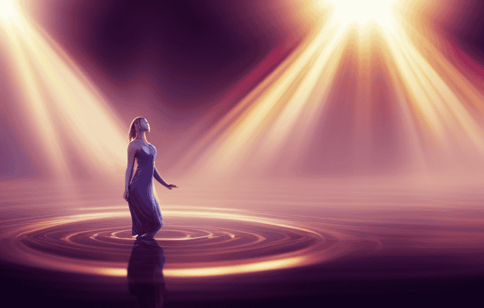 An image depicting a serene figure surrounded by vibrant, shimmering layers of energy