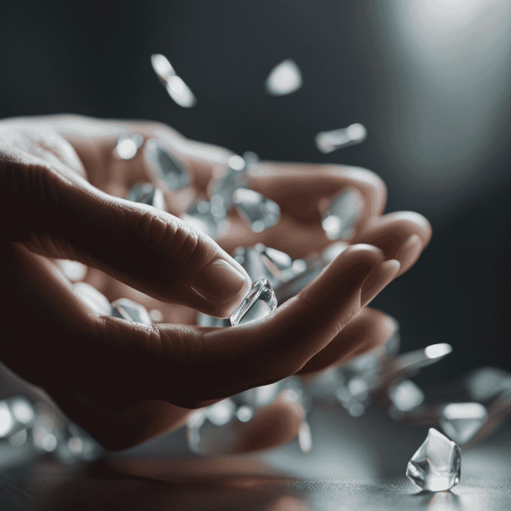 Create an image showcasing the transformative journey of emotional control by portraying delicate hands delicately extracting shards of glass from vulnerable, raw skin, symbolizing the process of healing and growth