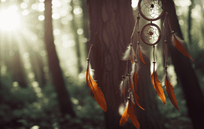 An image of a serene moonlit forest, where vibrant dreamcatchers hang from ancient trees