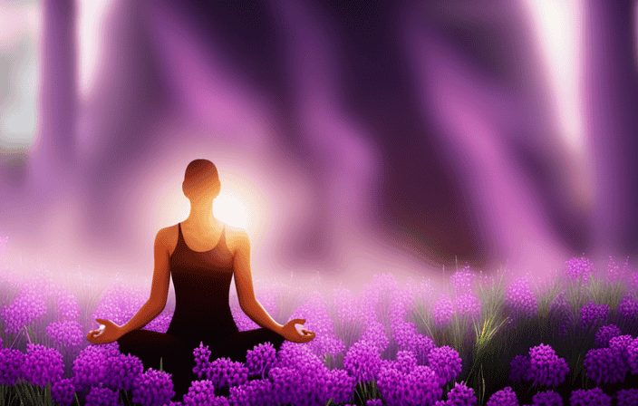 An image portraying a serene figure in a lush lavender garden, surrounded by ethereal light
