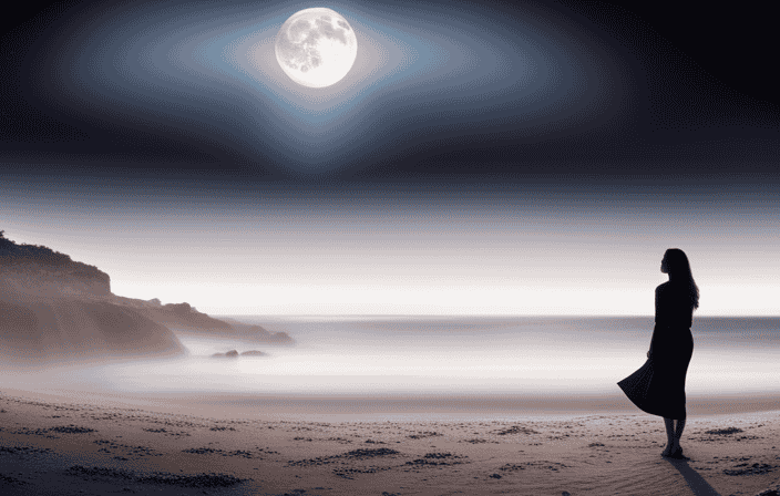 An image featuring a serene moonlit beach, where a figure gazes pensively at the ocean waves, while a constellation of dream-like symbols float above, representing past relationships and their profound spiritual significance