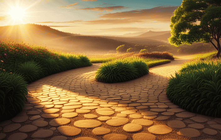 An image featuring a serene, sun-drenched garden with a winding stone pathway leading towards a radiant, ethereal glow at the end, symbolizing the journey towards spiritual therapy mastery