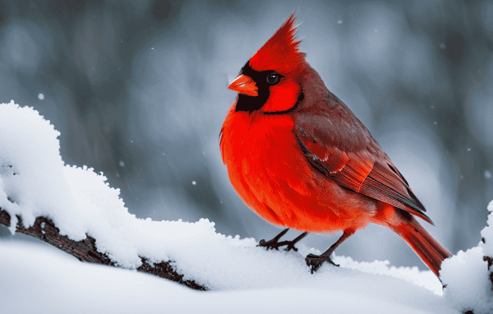 An image that captures the ethereal essence of a red cardinal perched atop a snow-covered branch, its vibrant crimson feathers contrasting with the serene white landscape, symbolizing the profound spiritual significance of these avian messengers
