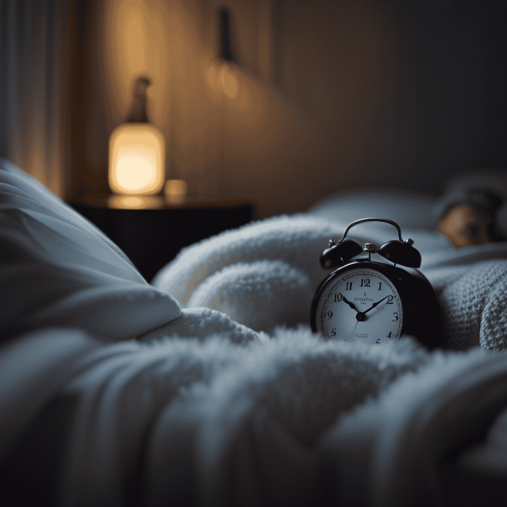 An image showcasing a dimly lit bedroom in winter, with a solitary figure wrapped in a cozy blanket, tossing and turning in bed, while a soft glow from a clock subtly reveals disrupted sleep patterns and the toll on mental well-being