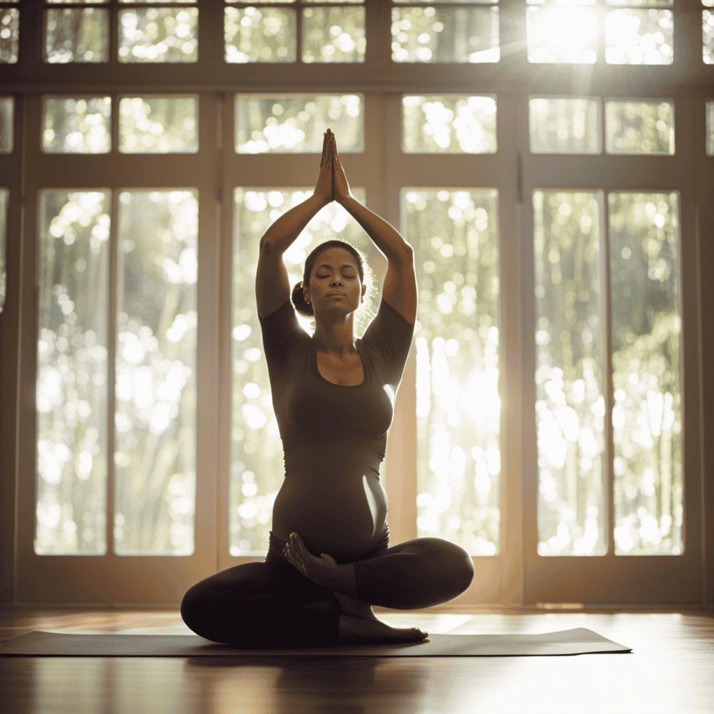 An image showcasing a serene pregnant woman gracefully practicing yoga