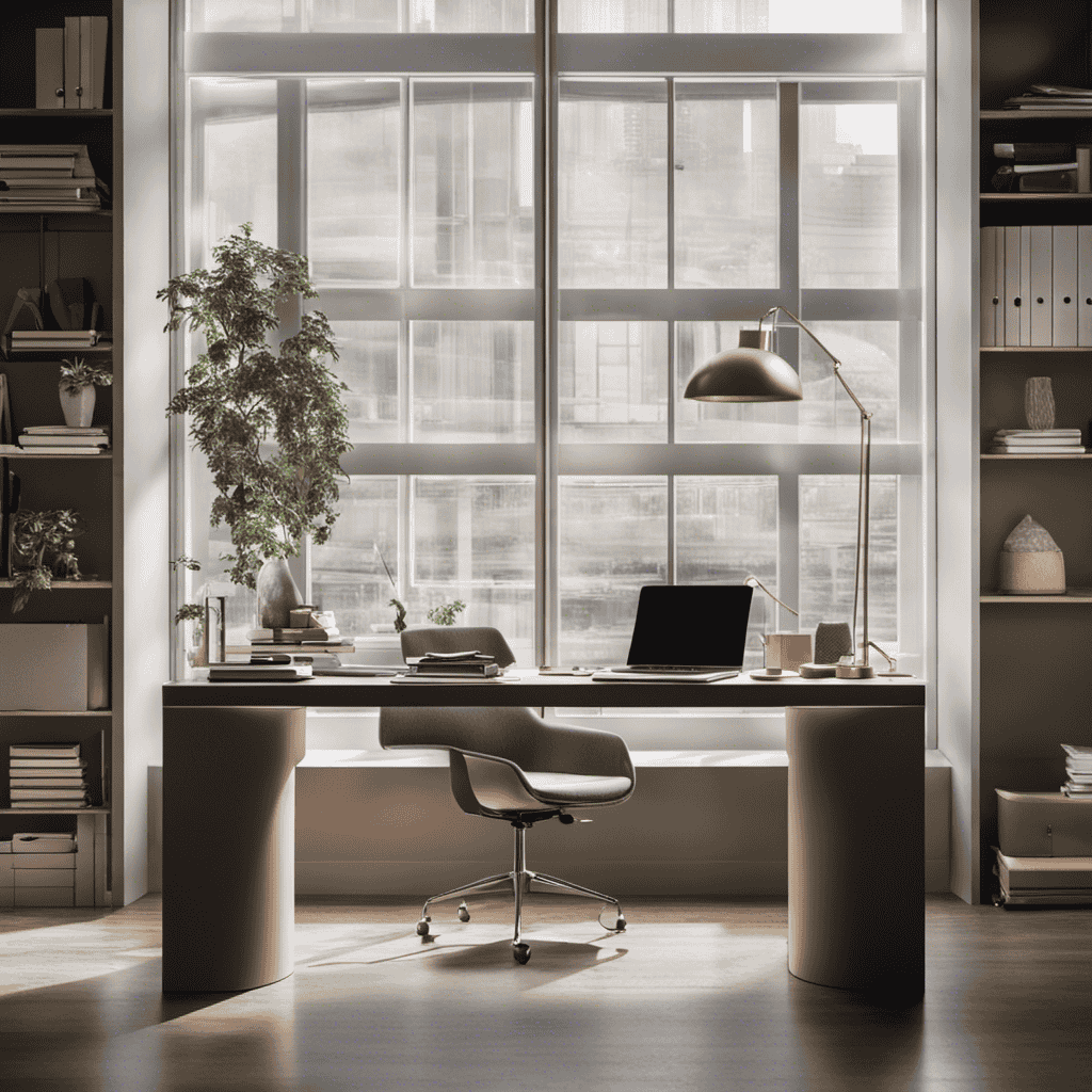 An image of a serene office desk divided by a transparent barrier, symbolizing workplace boundaries