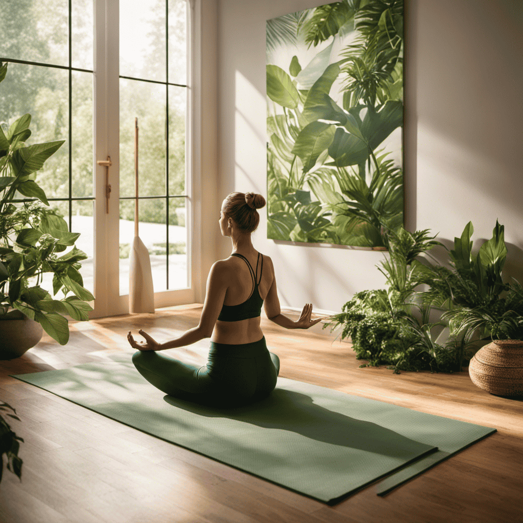 An image showcasing a serene yoga studio bathed in soft, natural light