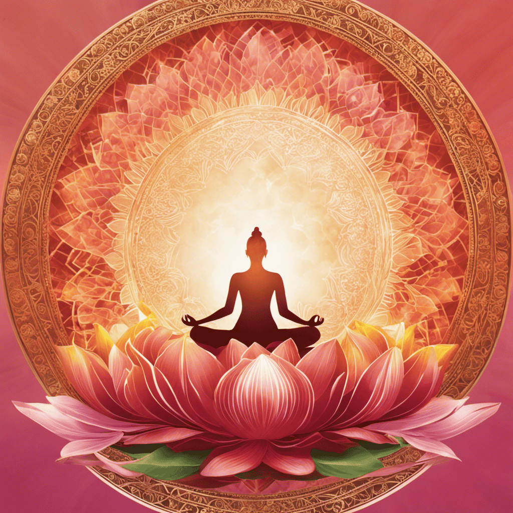An image featuring a serene meditator surrounded by a vividly blooming lotus garden, radiating a tranquil aura
