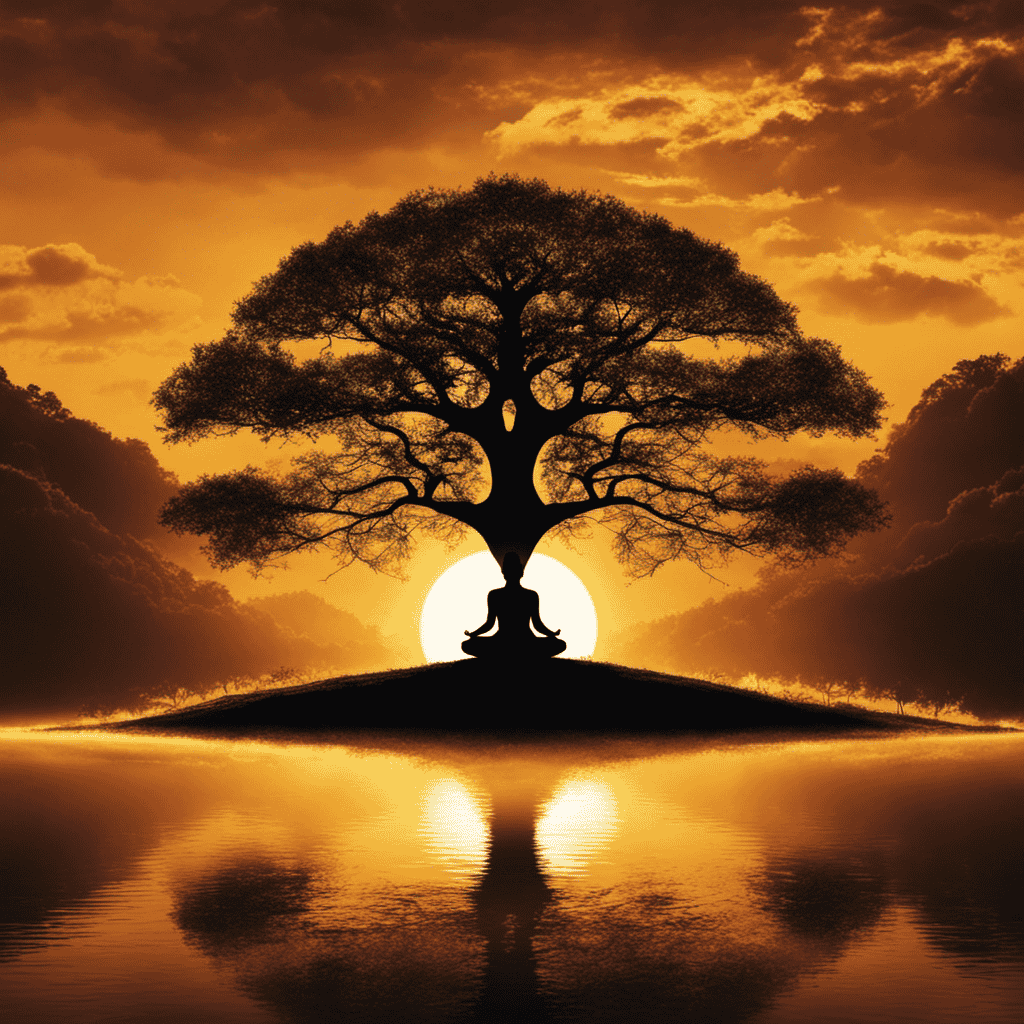 An image featuring a fading silhouette of a yogi meditating beneath a Bodhi tree, symbolizing the birth of Eastern spirituality, contrasting with a towering cathedral bathed in golden light, representing the beginnings of Western spirituality