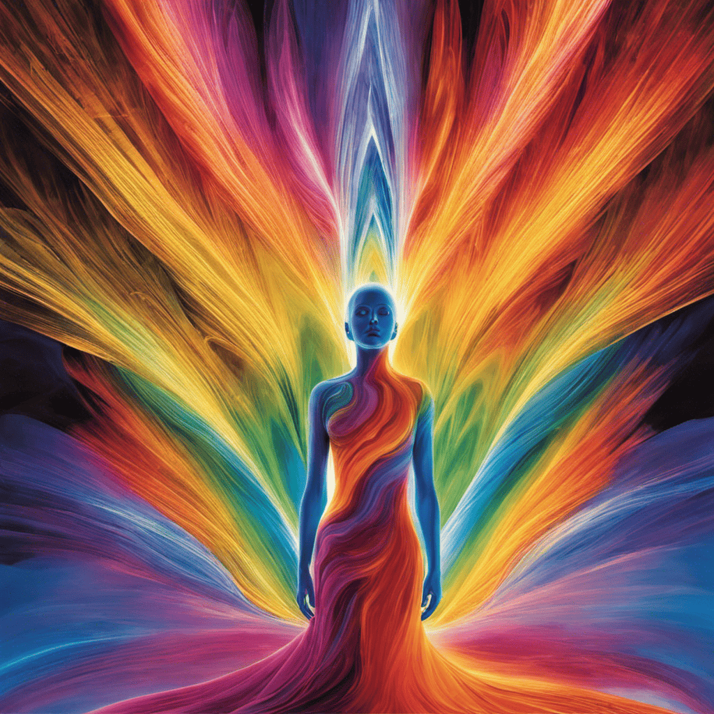 An image showcasing the vibrant spectrum of aura colors, radiating from a person's body