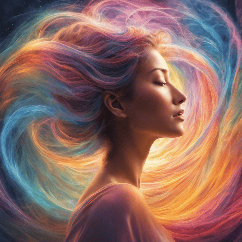An image showcasing the ethereal beauty of a person surrounded by a vibrant, swirling aura