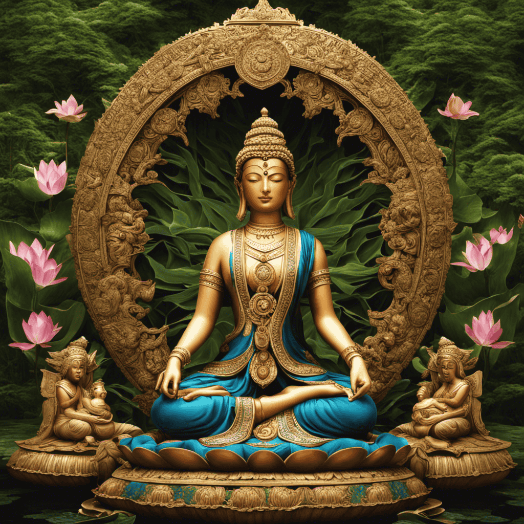 An image that visually depicts the ancient origins of meditation, with a serene figure seated in lotus position amidst a lush, tranquil landscape, surrounded by symbols of spirituality and enlightenment