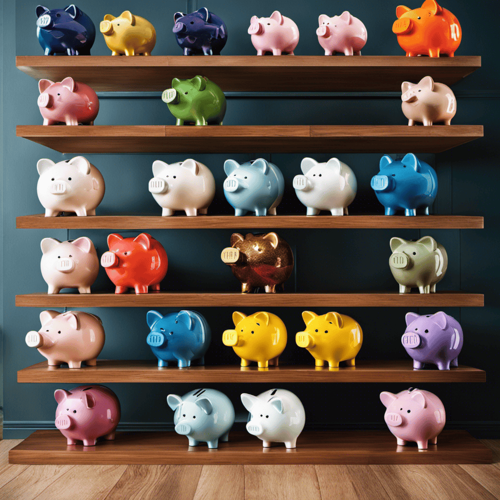 An image of a diverse group of piggy banks, each labeled with various financial goals, nestled on a shelf