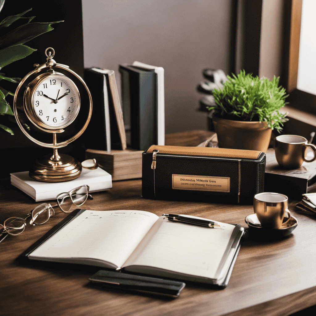 An image showcasing a neatly organized desk with a planner, clock, and a progress chart, symbolizing effective time management as a crucial element in measuring personal growth