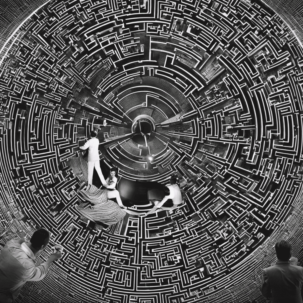 An image featuring a person holding a magnifying glass and examining a tangled maze