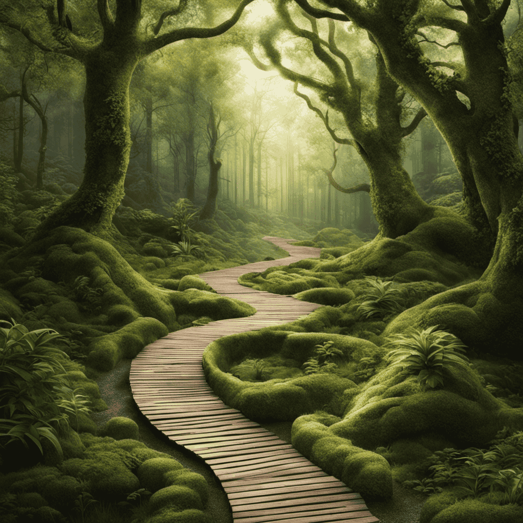An image depicting a winding path through a forest, with milestones representing personal values