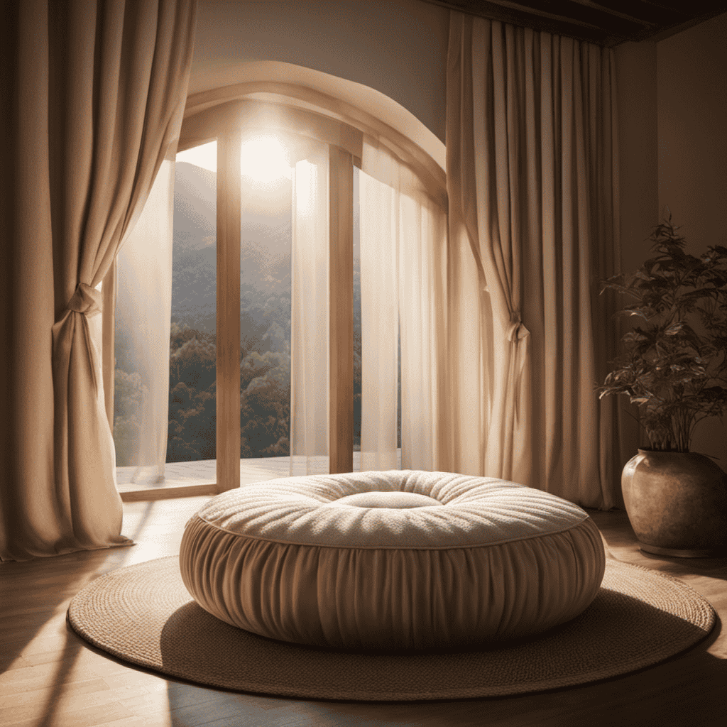 An image showcasing a serene, dimly lit room with a cozy meditation cushion placed in the center