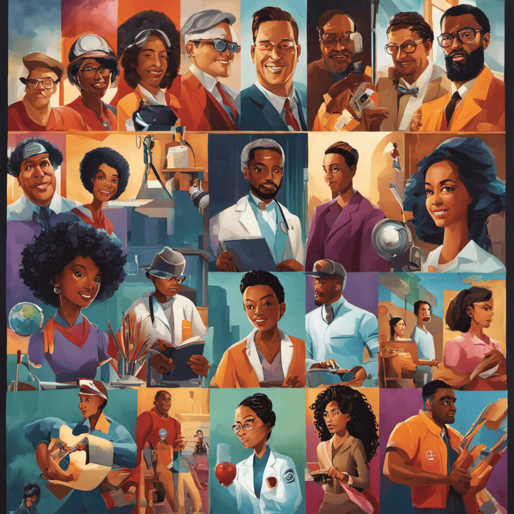 An image of a diverse group of people engaging in various activities - a scientist, an artist, an athlete, a teacher, and a philanthropist - showcasing their passion and dedication as role models in everyday life