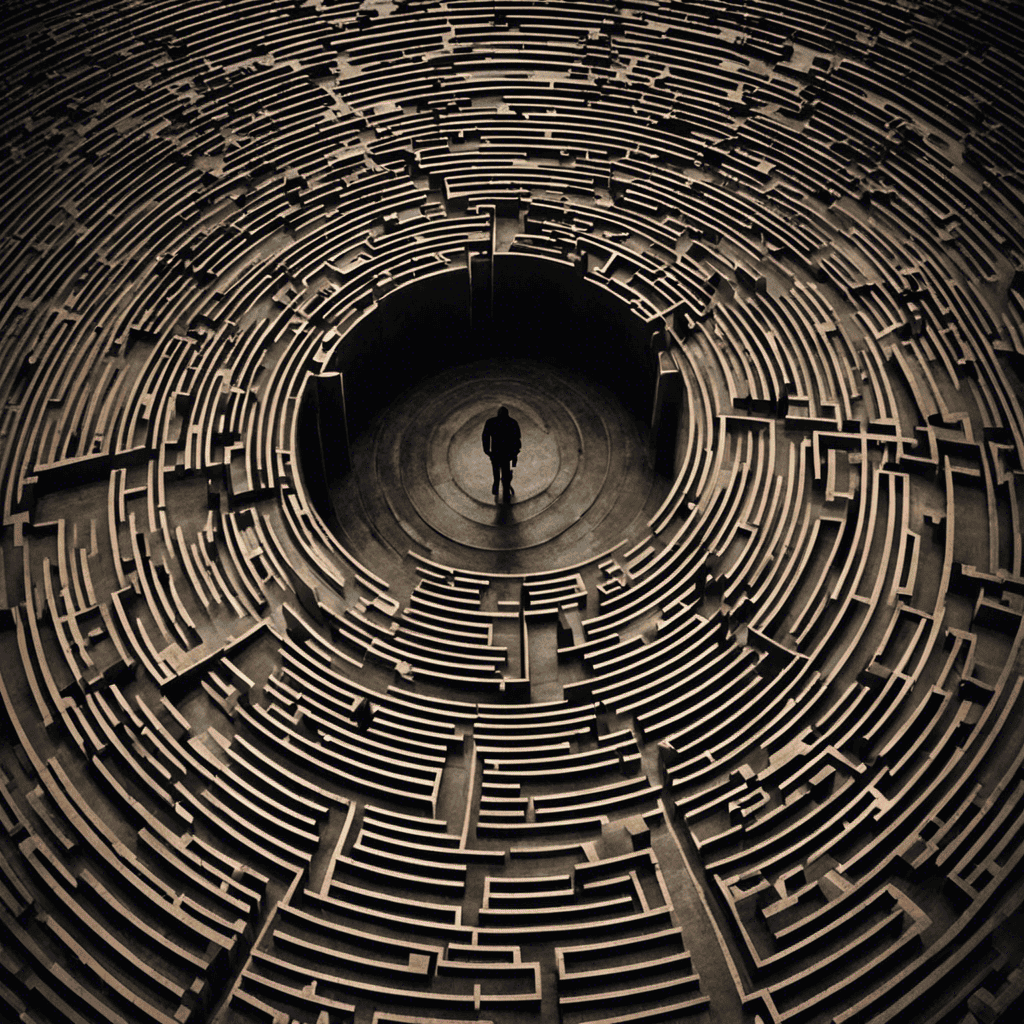 An image capturing a person navigating through a labyrinth of personal experiences, symbolizing the challenges they face