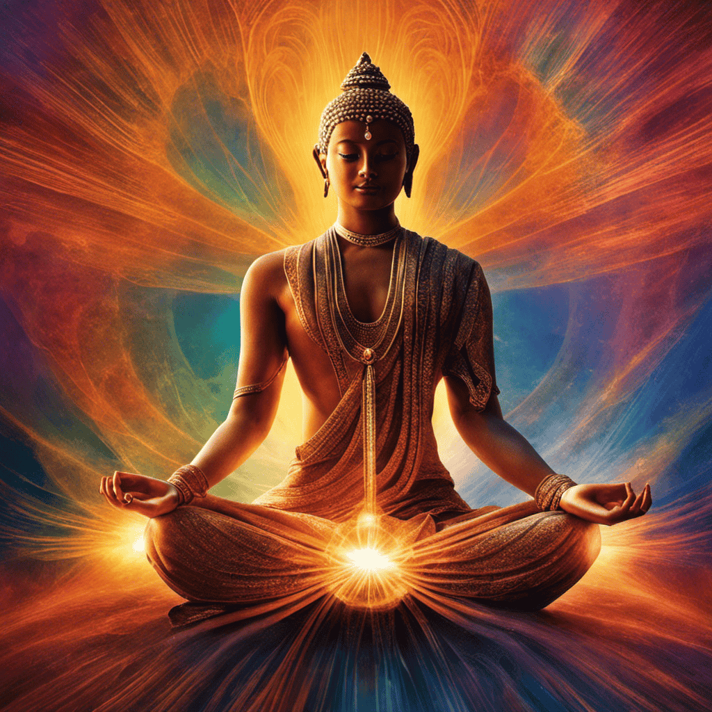 An image showcasing a serene yogi in lotus position, their body enveloped in a radiant aura