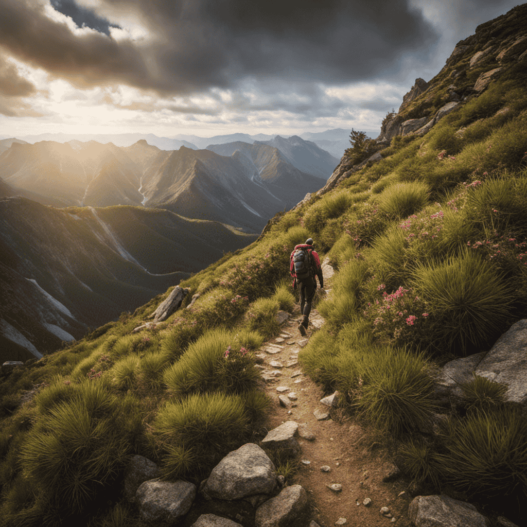 An image showcasing a lone hiker ascending a steep mountain trail, symbolizing personal growth