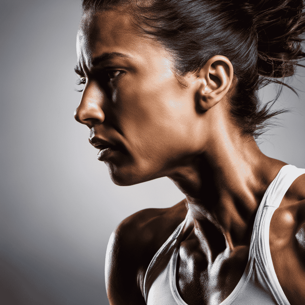 An image capturing the psychology of inspiration in sports: A close-up shot of a focused athlete, sweat glistening on their determined face, muscles strained, as they push their limits, conveying the drive and motivation that fuels their performance