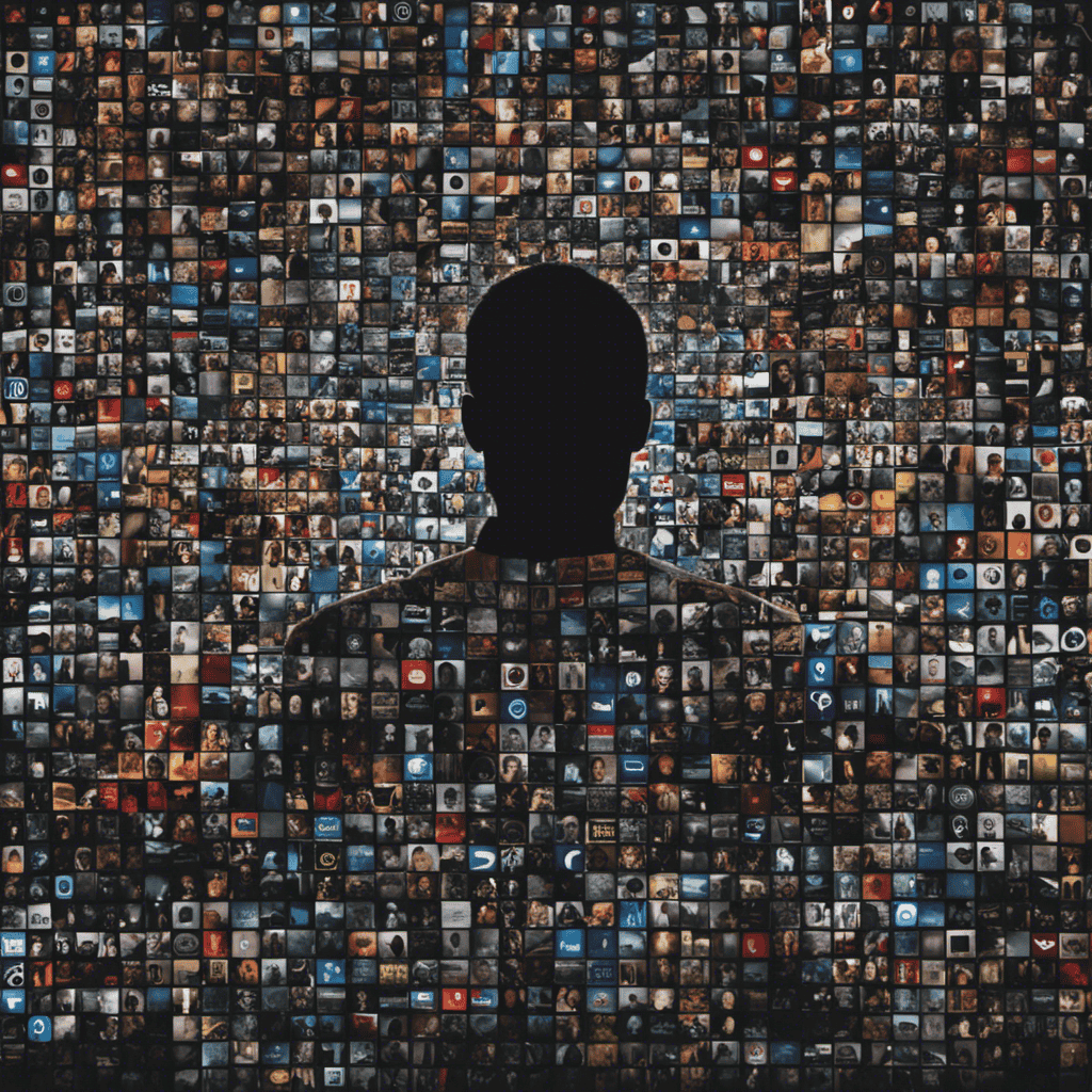 An image showcasing a person surrounded by a grid of social media icons, their face partially obscured