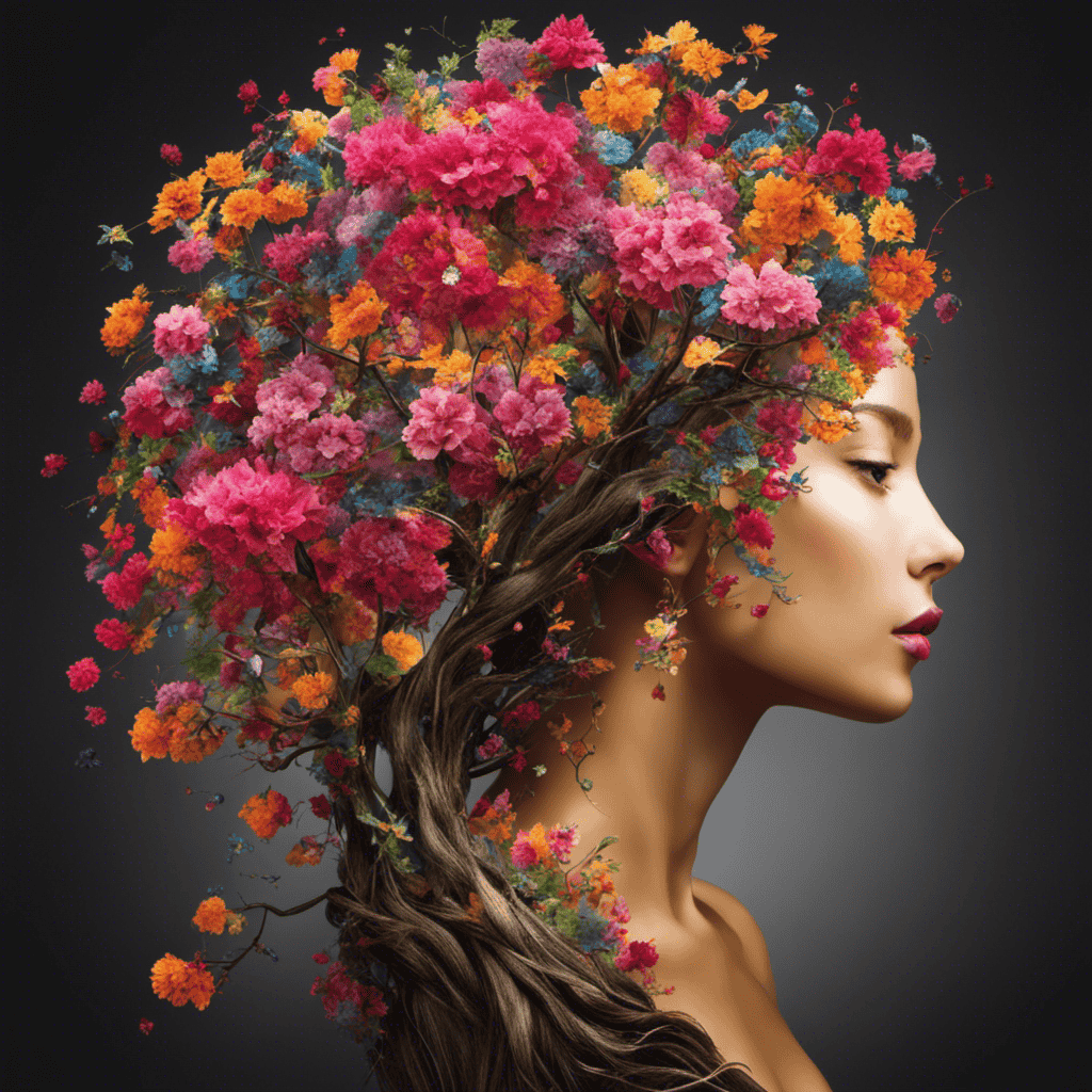 An image that portrays a blooming tree growing from a person's head, with vibrant branches symbolizing inspiration spreading across their mind, illustrating how inspiration fuels mental growth and development