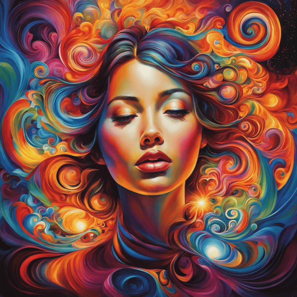An image of a person surrounded by vibrant, swirling colors, their face reflecting a sense of awe and wonder