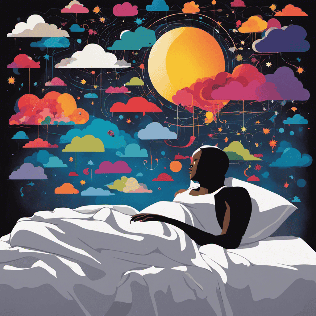An image featuring a person asleep on a bed with a thought bubble above their head filled with vibrant, interconnected silhouettes representing different relationships, symbolizing the power of dreams to illuminate our understanding of interpersonal connections