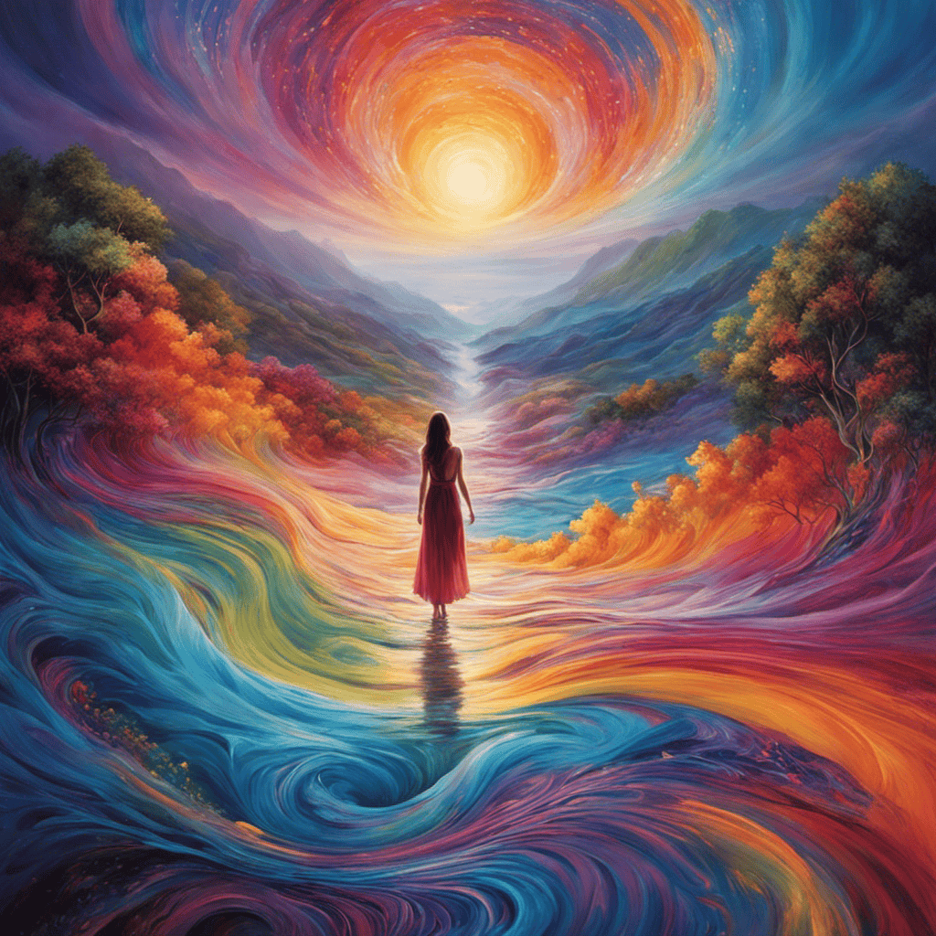An image of a vibrant, ethereal dreamscape, where a person stands at the edge of a swirling pool of colors, reaching out to grasp floating, luminous ideas that represent the boundless creative potential of dreams