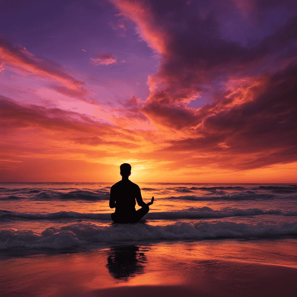 An image showcasing a serene beach at sunset, with a silhouette of a person practicing mindfulness meditation in the foreground, surrounded by vibrant colors, symbolizing the varied meditation techniques explored in the post