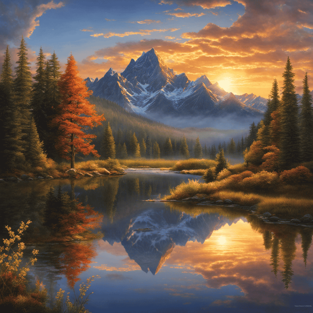 An image capturing the serenity of a tranquil mountain, kissed by the golden rays of a sunrise