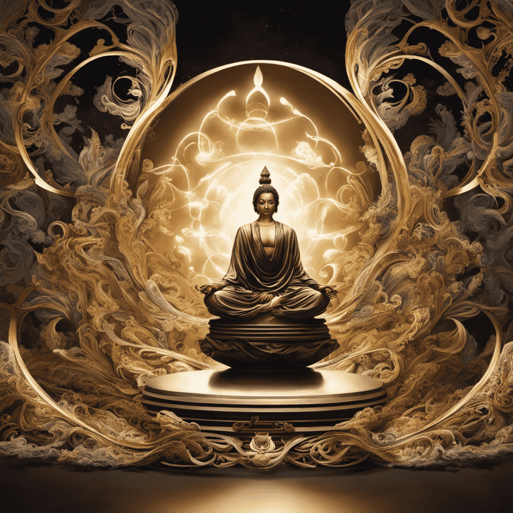 An image depicting a serene meditator surrounded by swirling thoughts, symbolizing the challenges faced during meditation