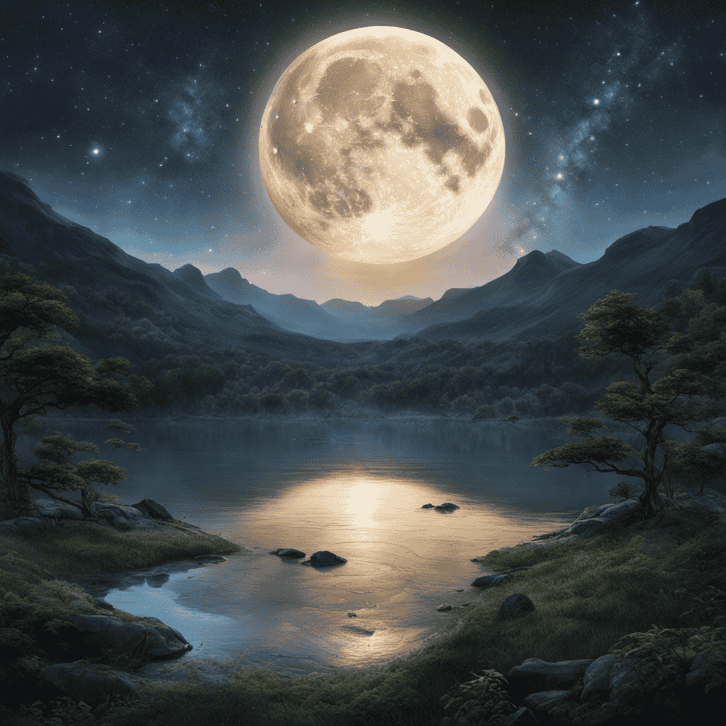 An image that showcases a serene, starlit sky with a prominent full moon, casting soft, ethereal light