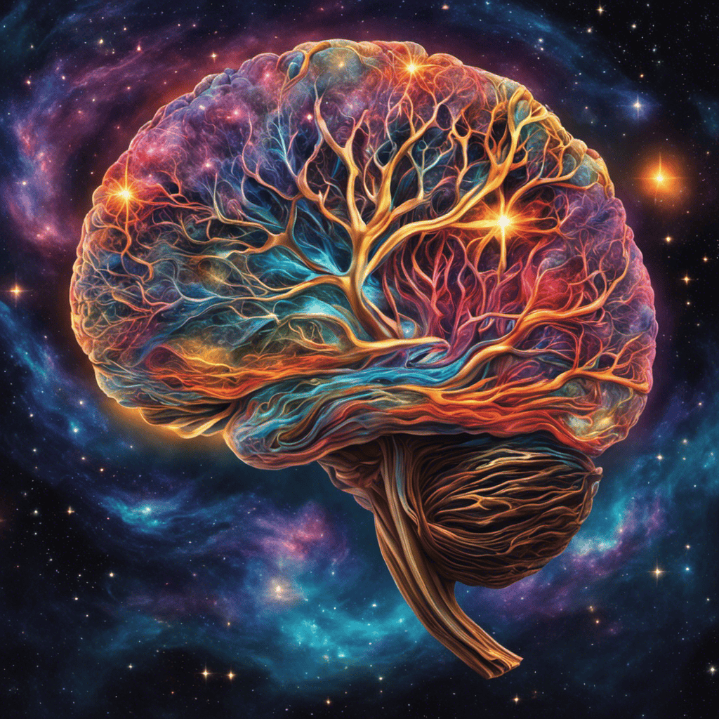 An image that depicts a sleeping brain surrounded by a mesmerizing galaxy, with vibrant neural pathways illuminating the night sky