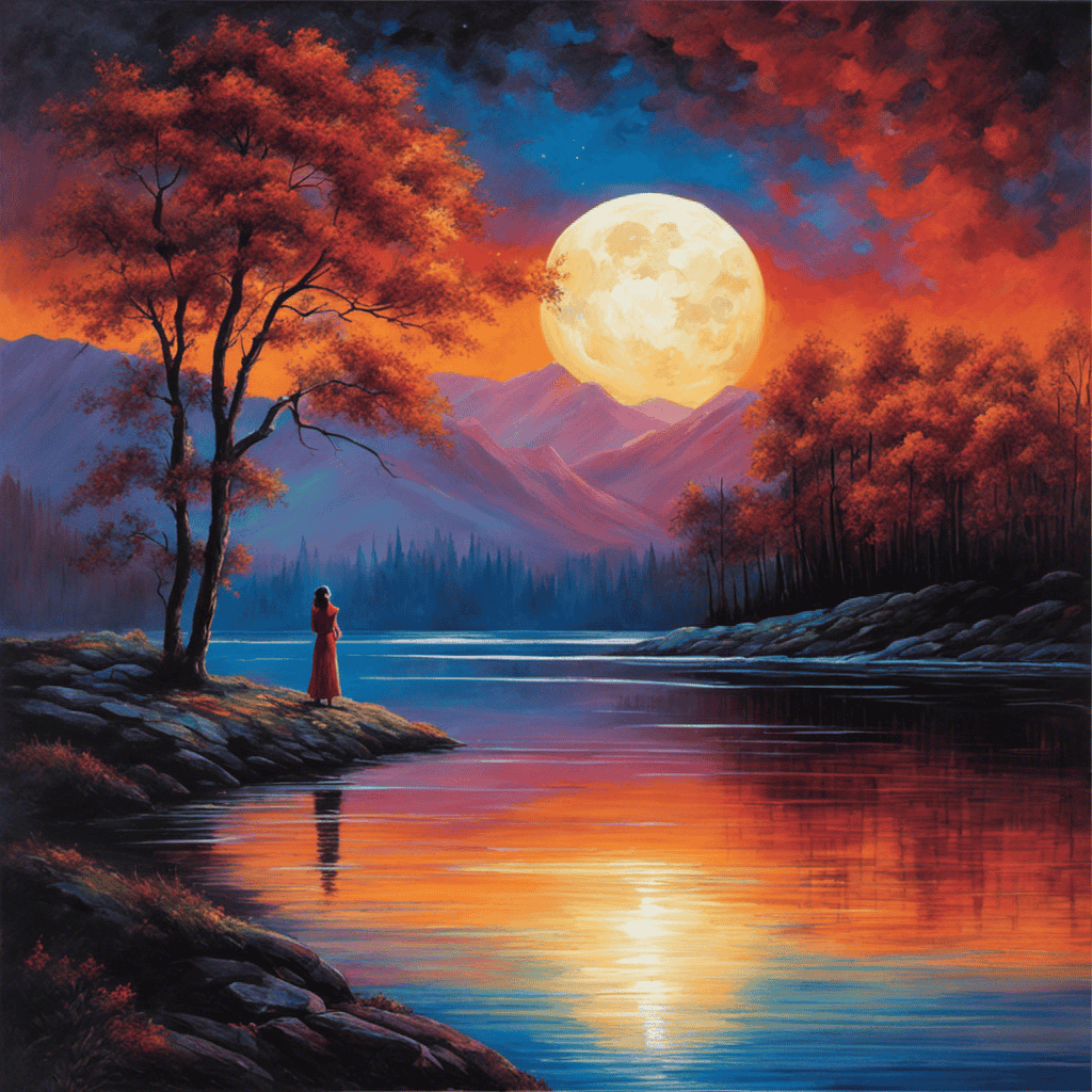 An image of a serene, moonlit landscape with a solitary figure standing at the edge of a peaceful lake