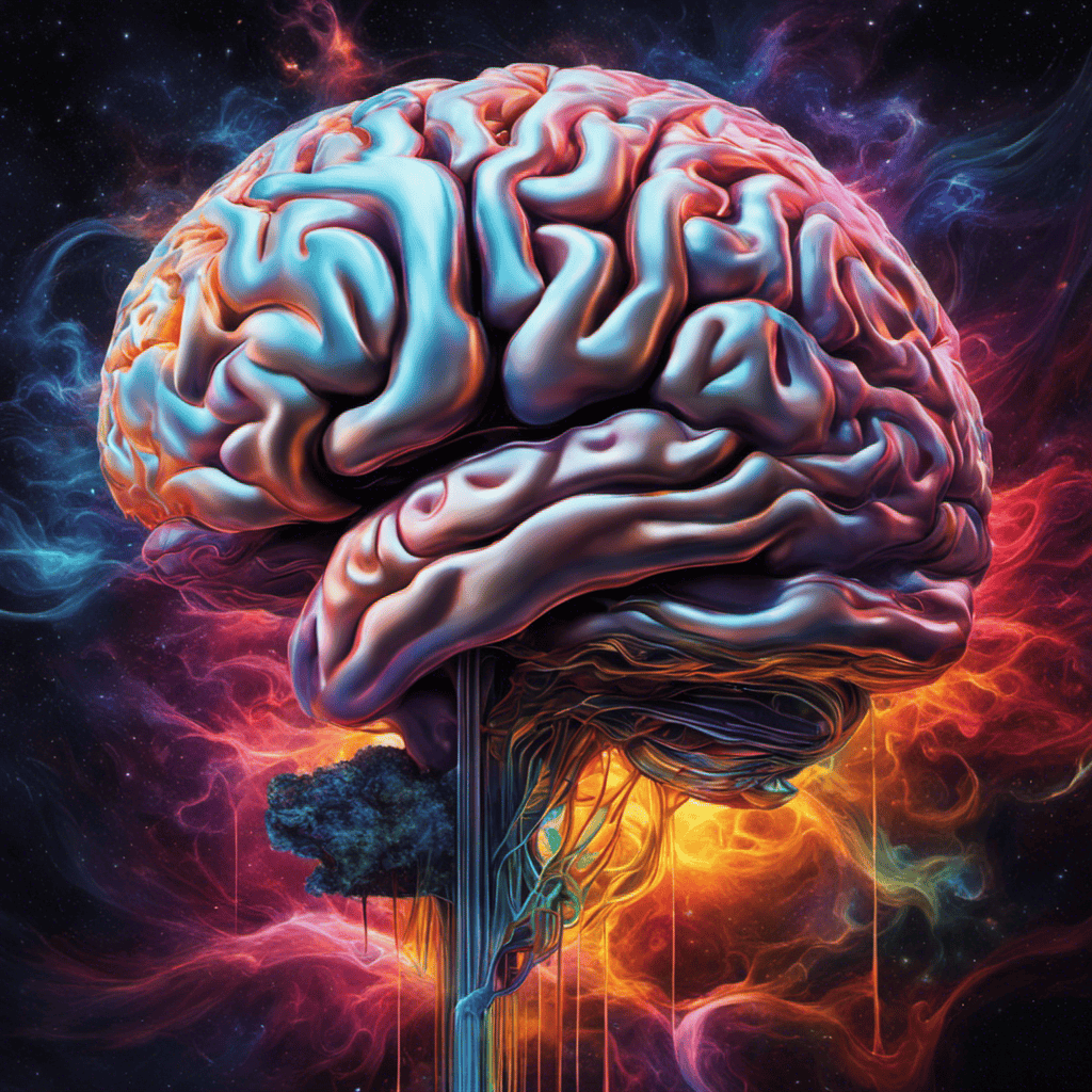 An image showcasing the Activation-Synthesis Theory, portraying a sleeping brain with vivid, abstract imagery emerging from it