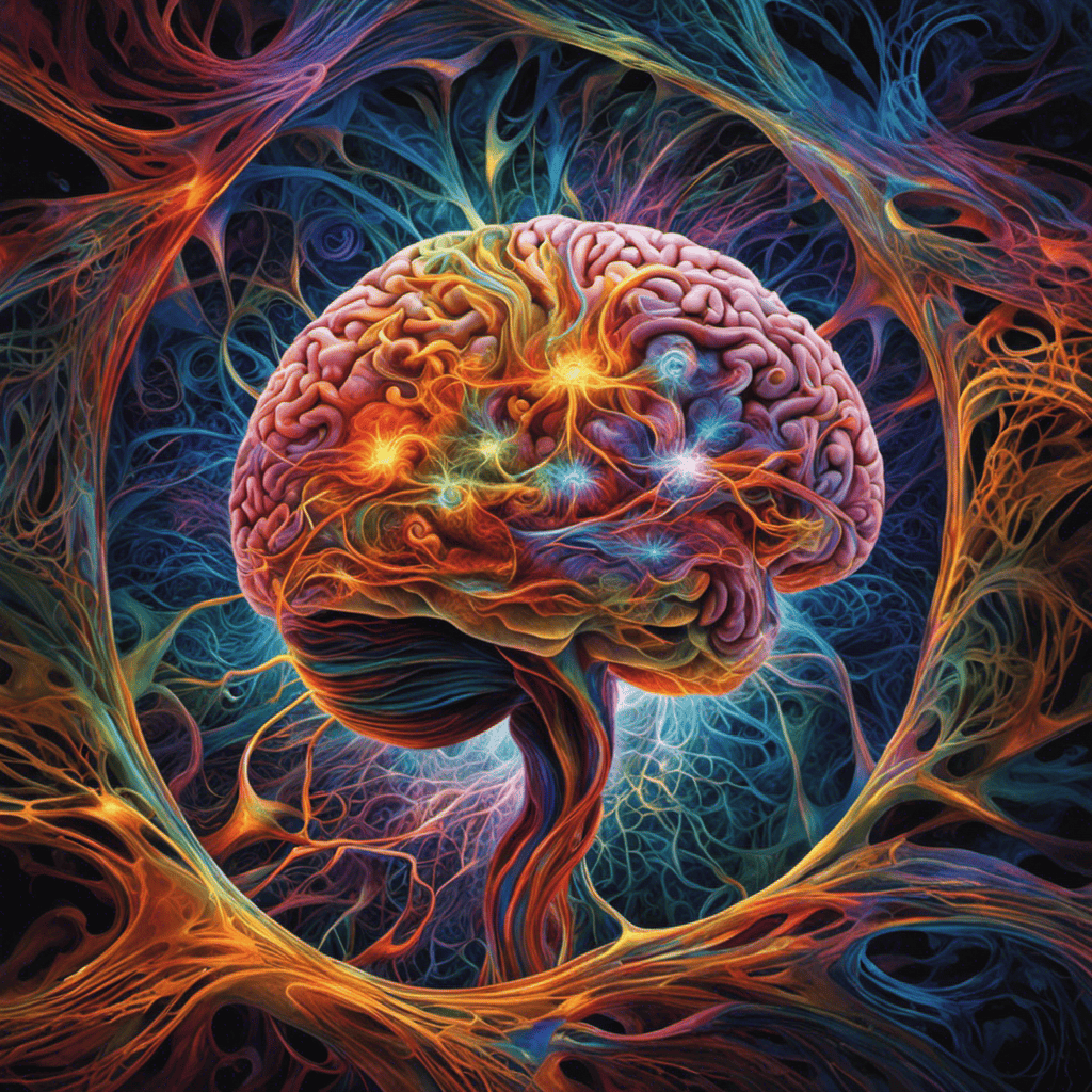 An image depicting a mesmerizing brain composed of intricate neural pathways illuminated by vibrant hues