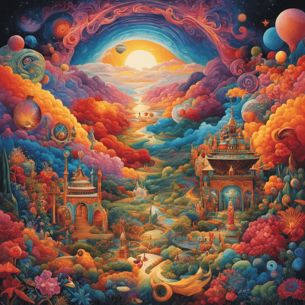 An image depicting a vivid dreamscape, featuring culturally significant symbols intertwined with personal and collective archetypes